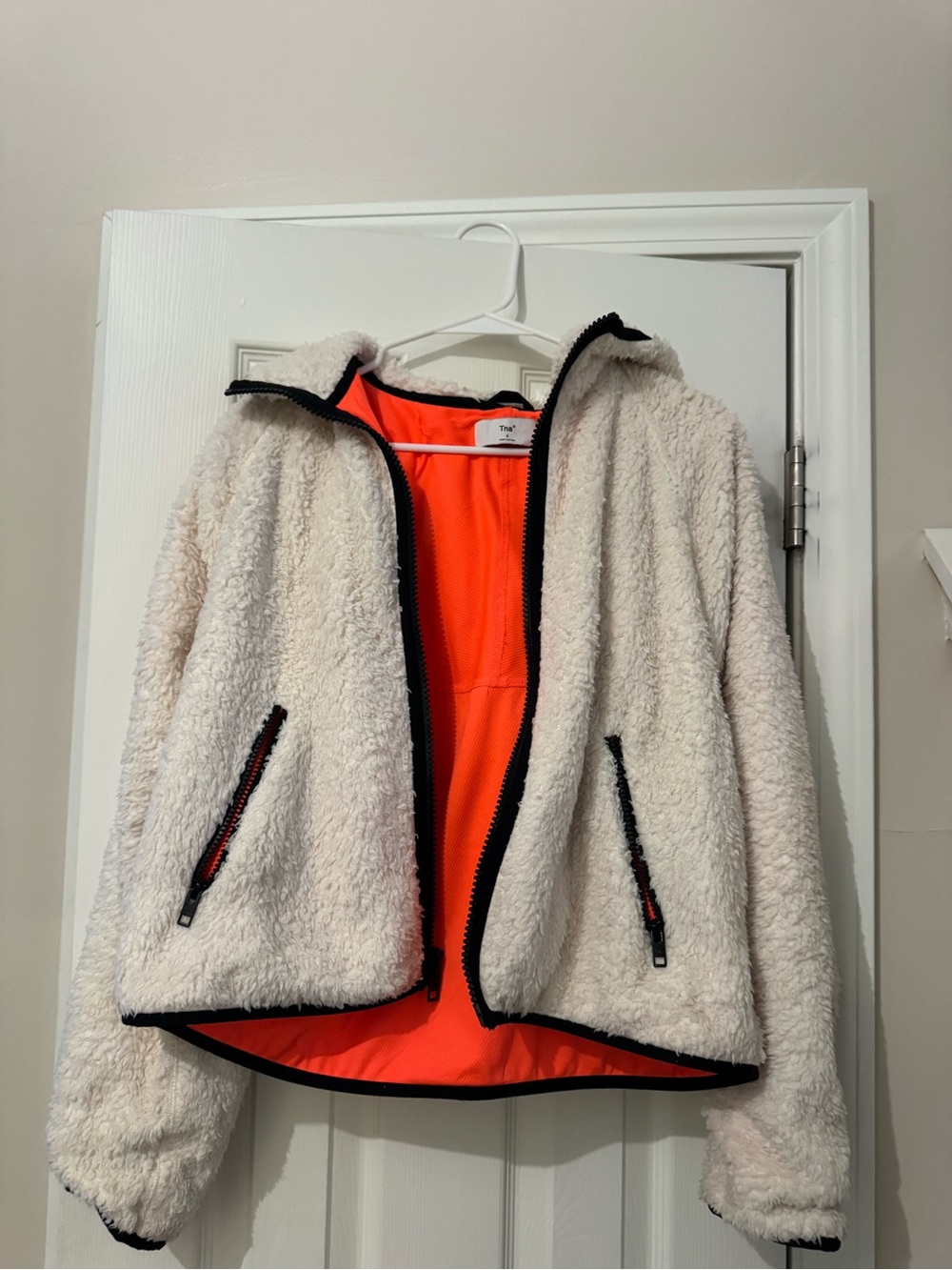TNA Cream Sherpa Jacket with Bright Orange Lining